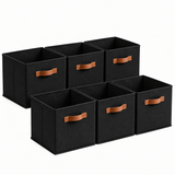 GRANNY SAYS 11" Cube Storage Bins with Faux Leather Handles, Black 6 Pack