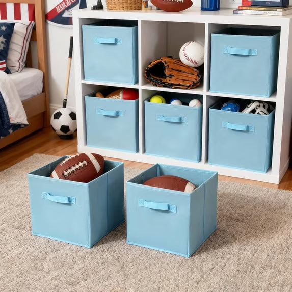 11 Inch Cube Storage Bins with Handles, 6-Pack, Blue