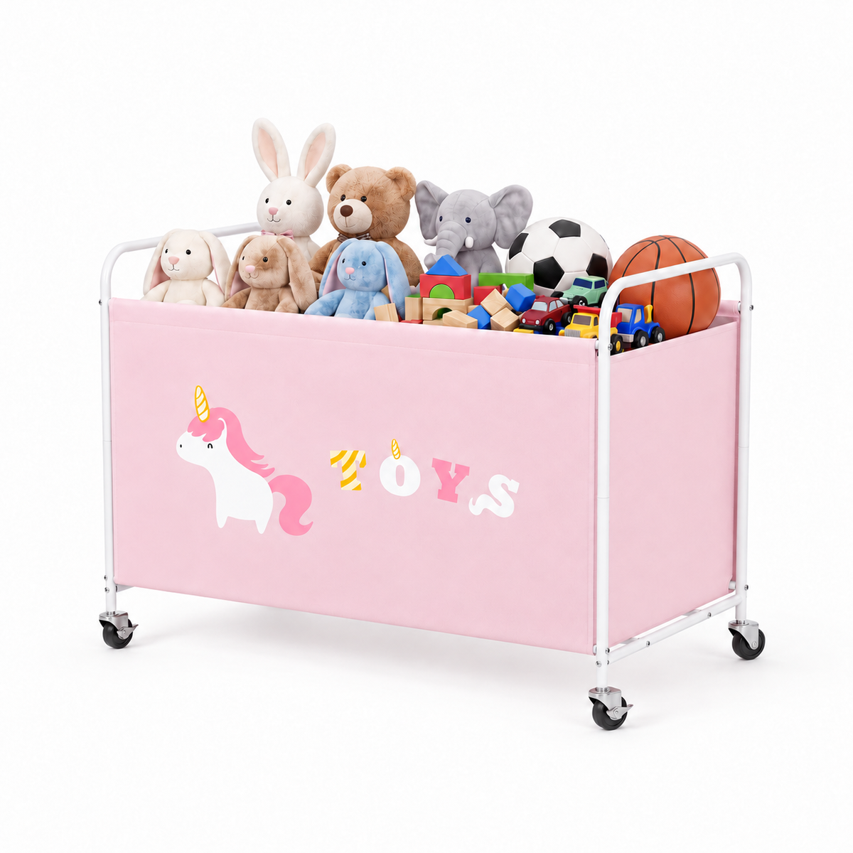 GRANNY SAYS 200L Extra Large Toy Box, 300D Oxford Cloth & Metal Toy Chest with Locking Silent Wheels, Pink