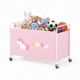 GRANNY SAYS 200L Extra Large Toy Box, 300D Oxford Cloth & Metal Toy Chest with Locking Silent Wheels, Pink