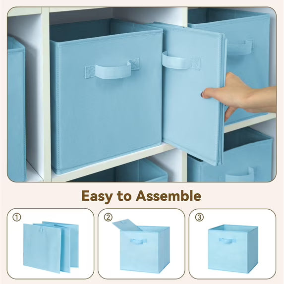 11 Inch Cube Storage Bins with Handles, 6-Pack, Blue