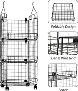 Wall Mount Wire Hanging Baskets with Wheels and Hangers